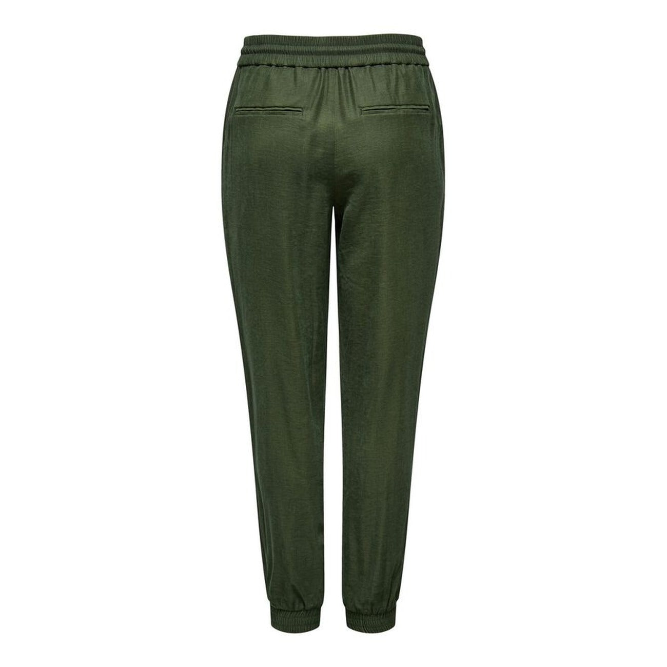 Only Kelda-Emery Pull-Up Pants; Verde. 92% Viscosa, 8% Poliestere. Vita regolare elastica, vestibilità regular con polsini alle caviglie. Tessuto leggero, morbido e traspirante. Vista posteriore