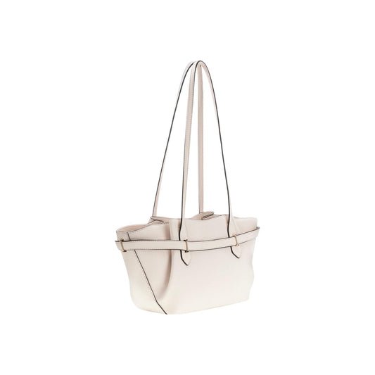 Borsa a spalla Guess Yesba, similpelle Saffiano con dettagli oro e chiusura a zip; borsa strutturata con interno organizzato e logo in metallo dorato. Vista posteriore