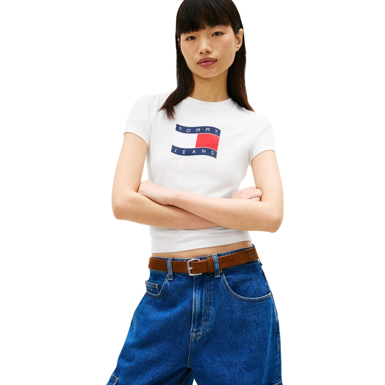 Tommy Hilfiger Jeans T-Shirt SLIM WAVY FLAG Maniche Corte Donna DW0DW22781