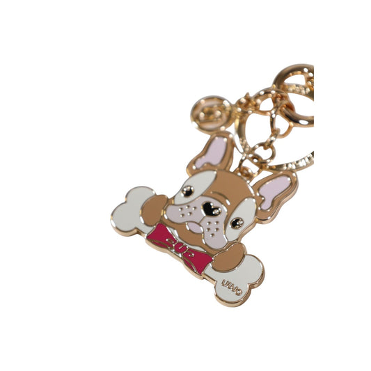 Portachiavi Liu Jo Cagnolino; 100% Metallo Dorato. Doppio aggancio (anello e moschettone), design figurativo con dettagli curati. Accessorio 4 stagioni, ideale come idea regalo o charm borsa. Vista dall’alto