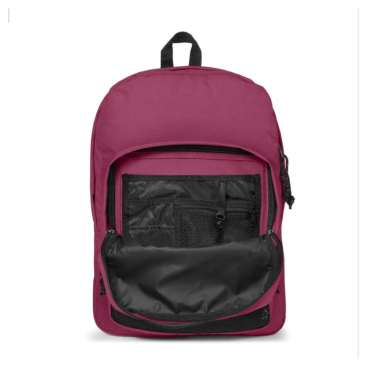 Zaino Eastpak Pinnacle Viola; Dimensioni 42x32x25.5 cm. Doppio scomparto capiente in 100% poliammide. Tasca con organizer, tasca esterna in mesh, schienale e spallacci imbottiti antiscivolo. Vista aperta
