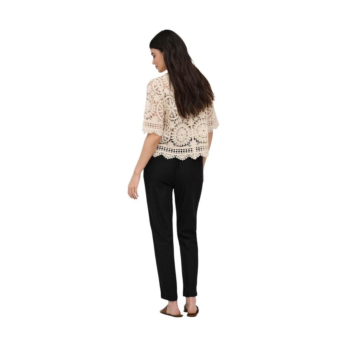 Pantaloni Lino/Viscosa Comfort Fit; vita elastica con coulisse, passanti cintura. Il basic estivo elegante e ultra-confortevole. Vista posteriore