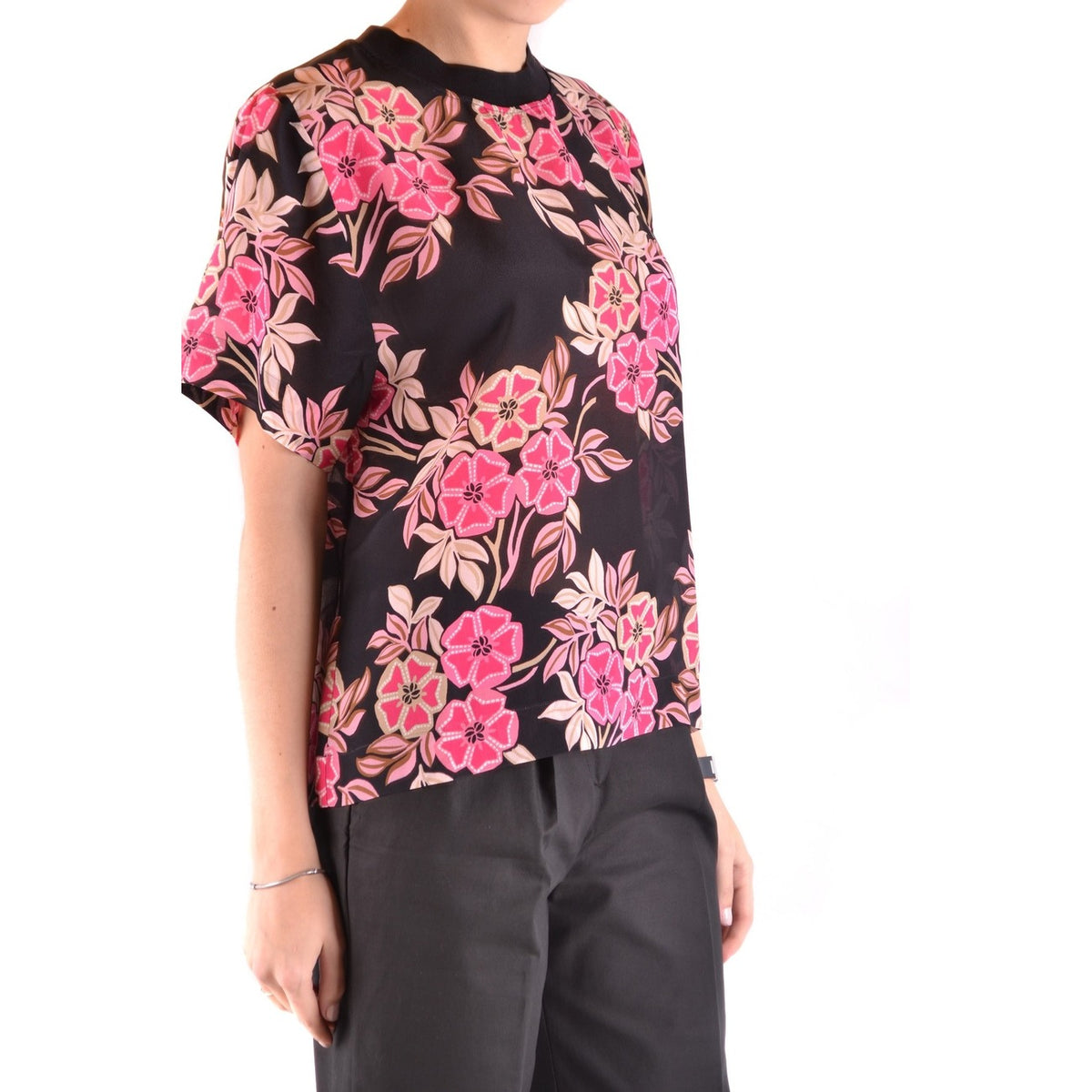Msgm T-Shirt Donna Multicolore Fantasia Floreale Manica Corta Scollo Tondo 100% Seta Primavera/Estate B_31707