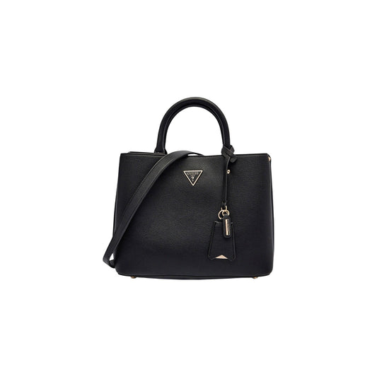 Borsa Guess Meridian II Satchel; 100% Poliuretano. Dettagli borchie, metalleria argento, triplo comparto interno. Doppia portabilità (manici e tracolla removibile). Misure 32x24x12 cm. Stile moderno e grintoso. Vista frontale