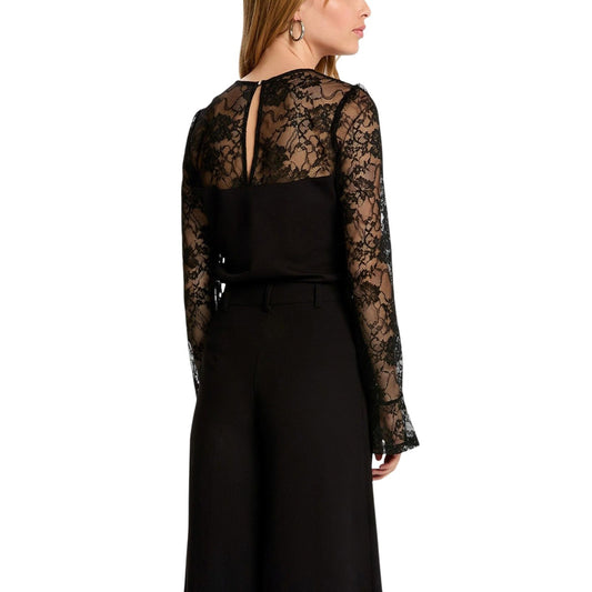 Blusa Morgan De Toi manica lunga donna nera con bottone scollo tondo 63% viscosa 30% poliammide 6% elastan - vista posteriore retro indossata da modello