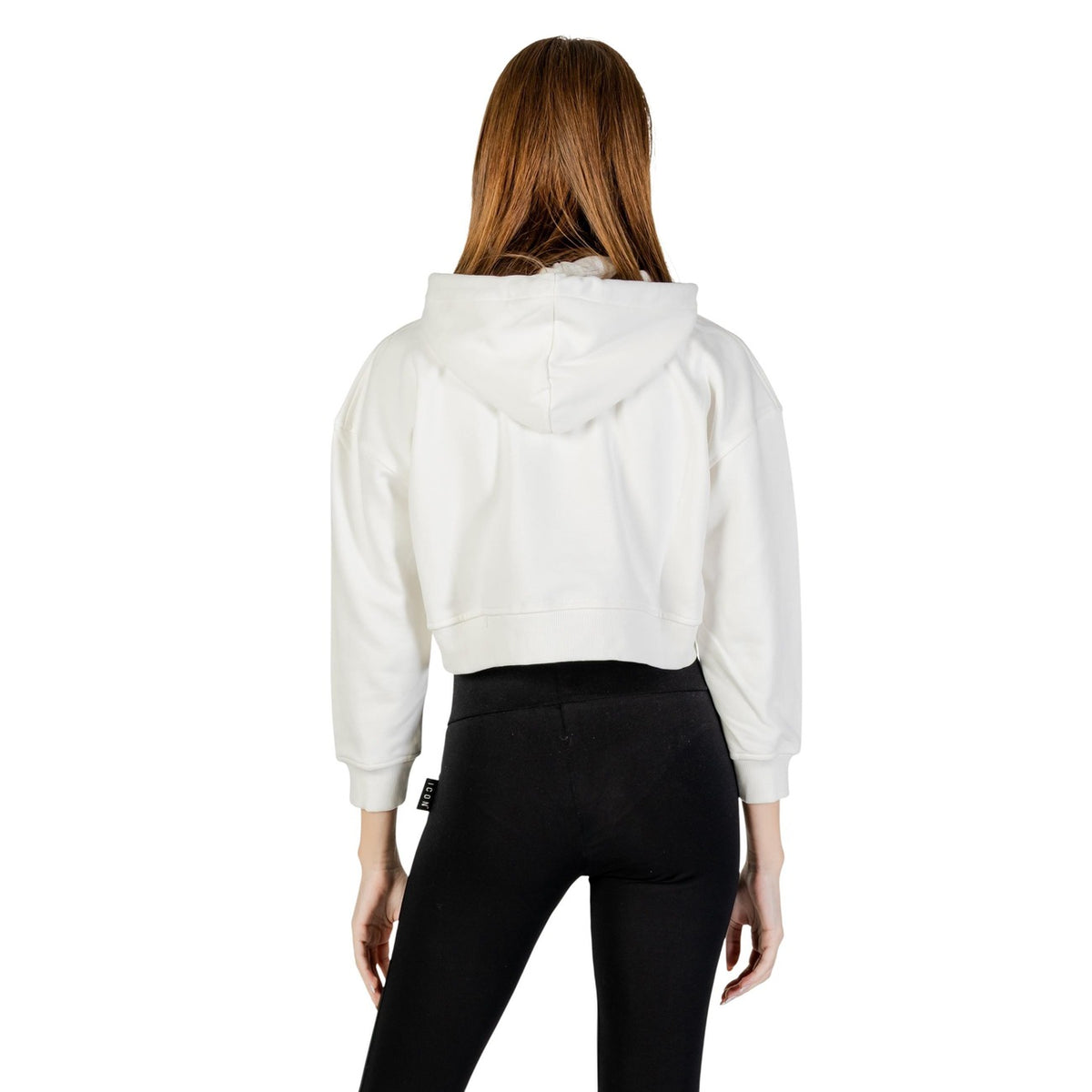 Icon Felpa Donna Bianca con Cappuccio e Stampa - Hoodie Manica Lunga Cotone