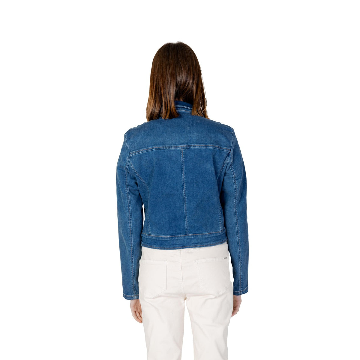 Morgan De Toi Giacca di Jeans Donna Blu Cerniera Laterale Maniche Lunghe Scollo Tondo Colletto Classico Tasche Anteriori Cotone Poliestere Primavera Estate 241-VAMMY