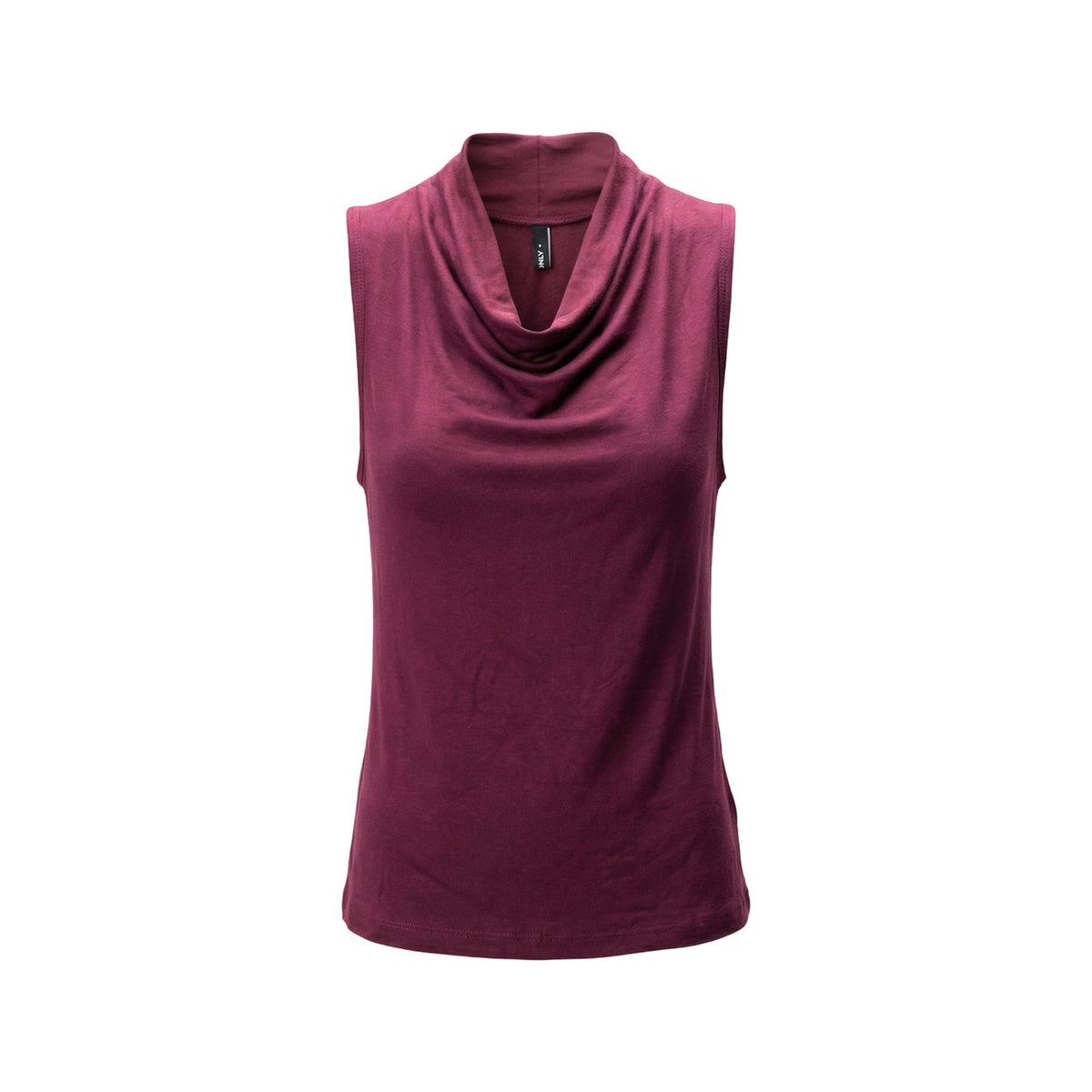 Top Only Hannah Waterfall; 67% Viscosa, 33% Poliestere. Scollo a cascata, tessuto fluido e leggero, senza maniche. Canotta donna elegante e versatile per primavera/estate Colore porpora vista stesa