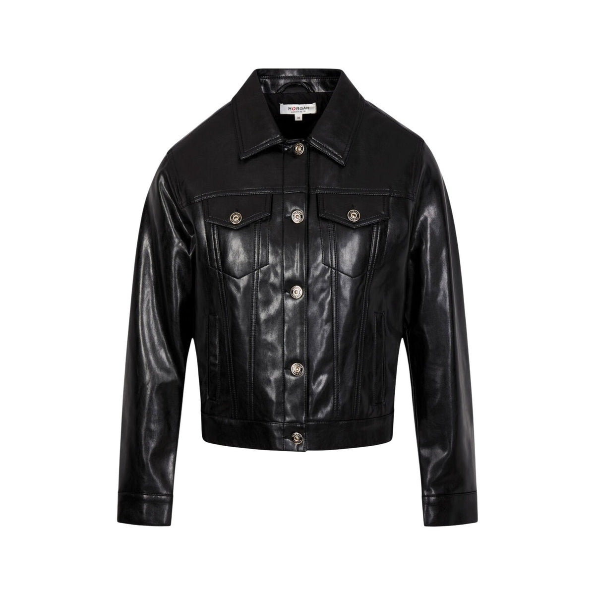 Giacca Morgan De Toi donna nera 262-GFALOU. Giubbotto corto leggero in materiale sintetico con cuciture a vista, colletto classico, chiusura frontale con cerniera e bottoni logati in metallo, capospalla casual mezza stagione.