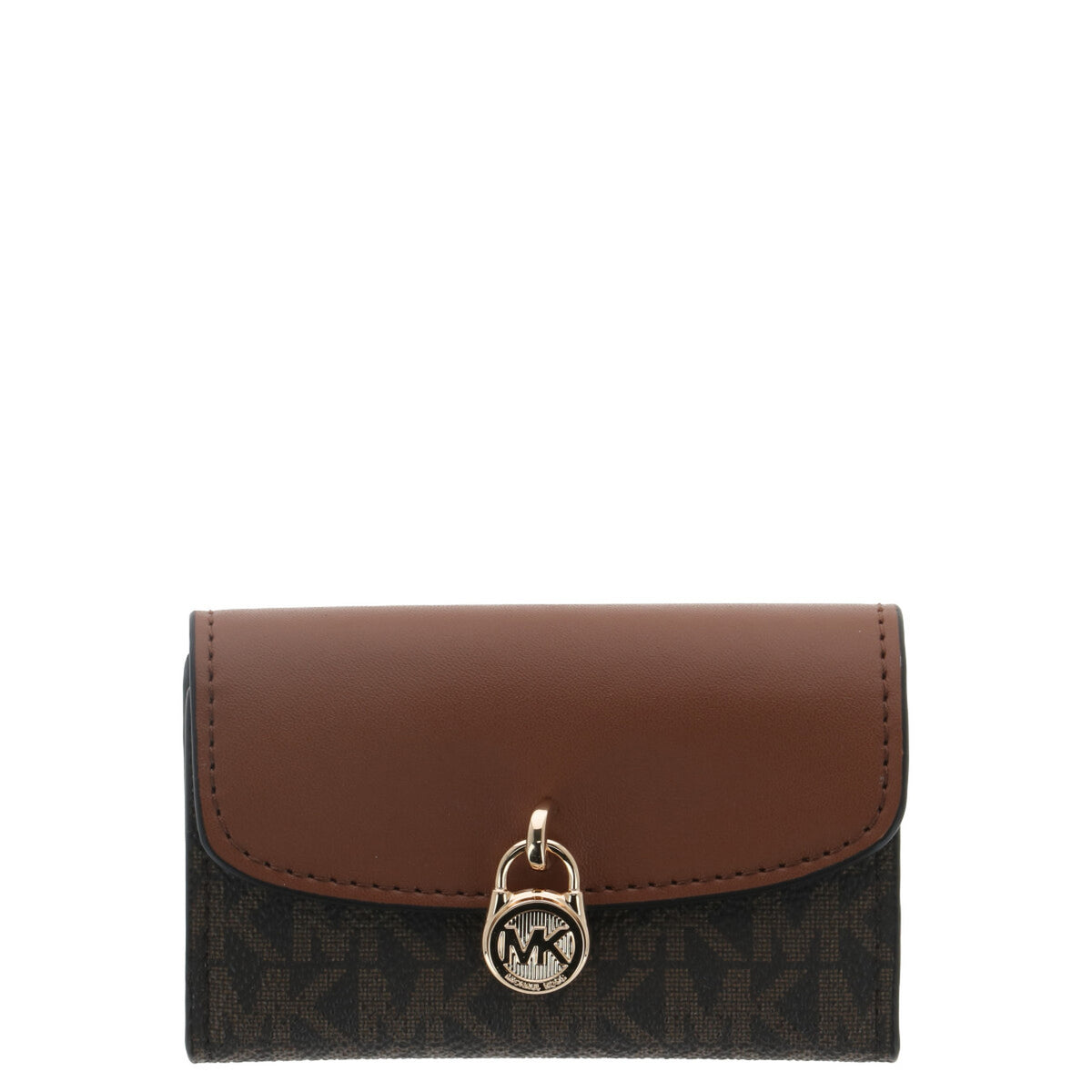 portafoglio compatto Michael Kors Hamilton Moderne con stampa logo in marrone/ghianda. Vista frontale