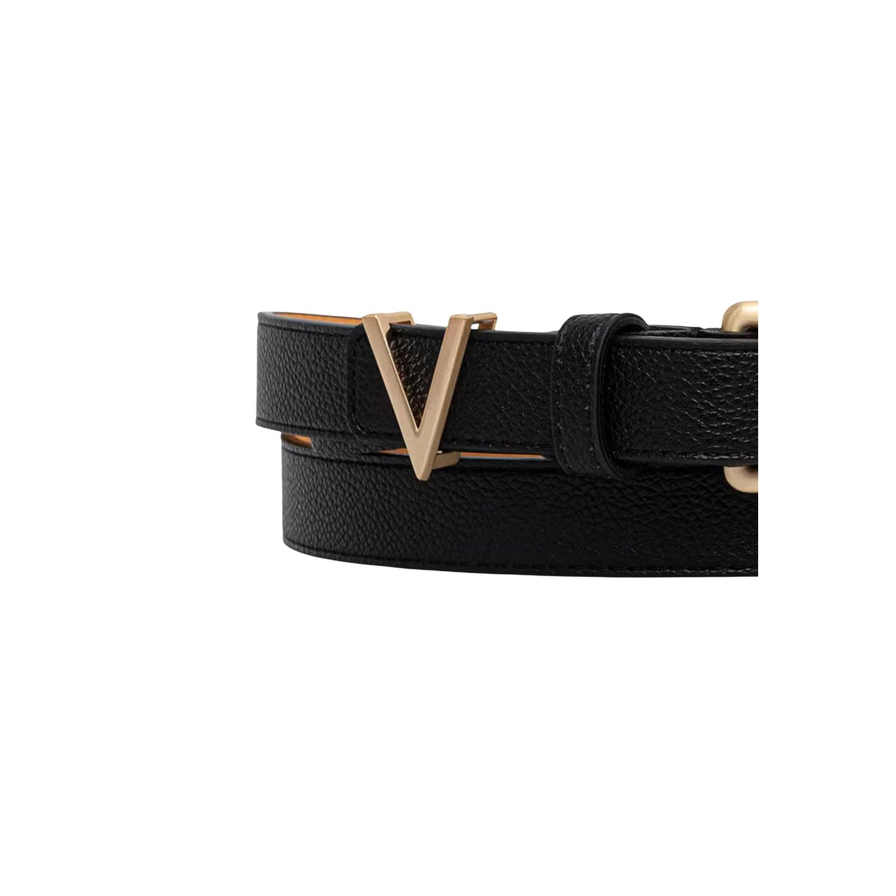 Cintura Nera Donna Valentino Bags Bloom; Tessuto 100% poliuretano effetto pelle con fibbia squadrata in metallo dorato. Passante con logo V istituzionale, stile elegante e versatile 4 stagioni.
