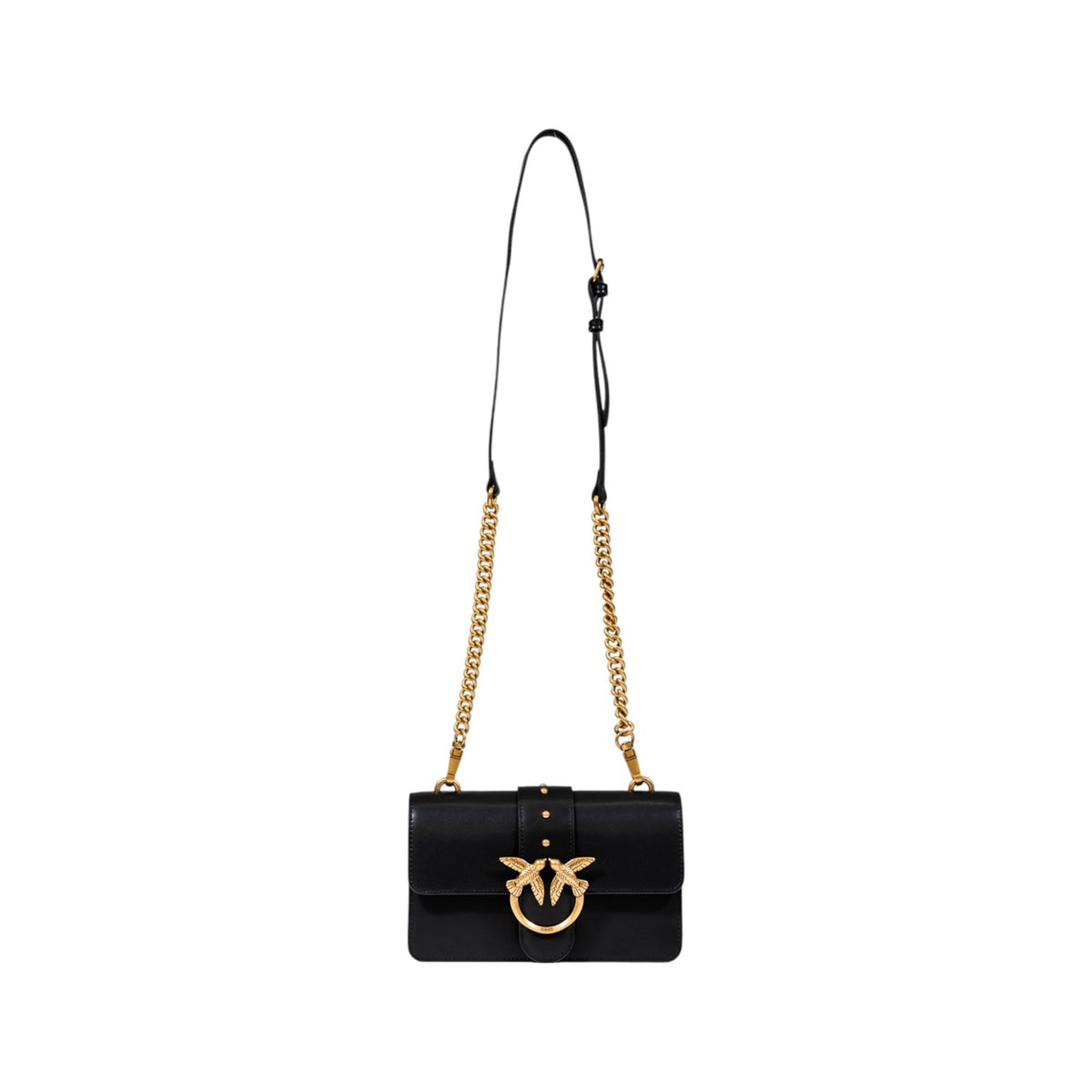 Borsa Pinko donna nera con bottone a gancio e tracolla 100% ecopelle 21x14x6 cm - vista frontale con tracolla