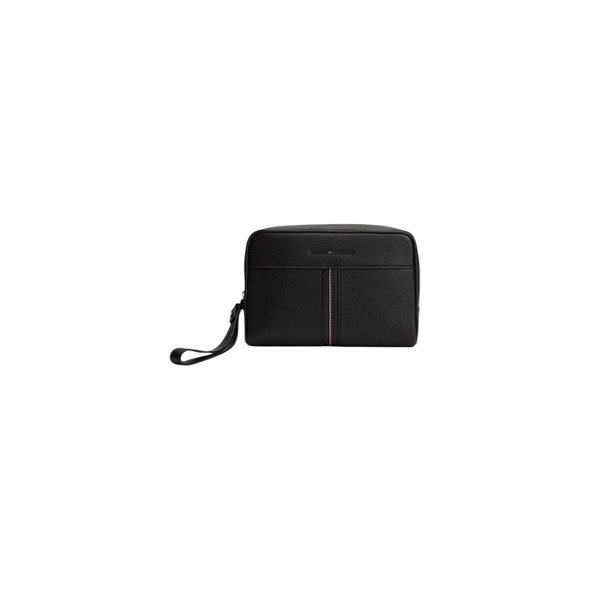 Pochette Tommy Hilfiger; finitura zigrinata, manico a bracciale, logo in metallo, tasca interna. L'accessorio indispensabile per il quotidiano. Vista frontale