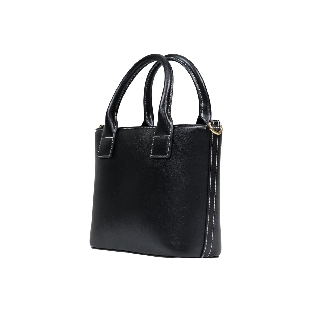 Borsa Love Moschino donna nera a tracolla modello JC4086PP1. Borsetta piccola nera a mano e a spalla con doppi manici corti, tracolla removibile, logo in rilievo con inserti metallici oro sul davanti e chiusura con zip, stile casual chic ed elegante.