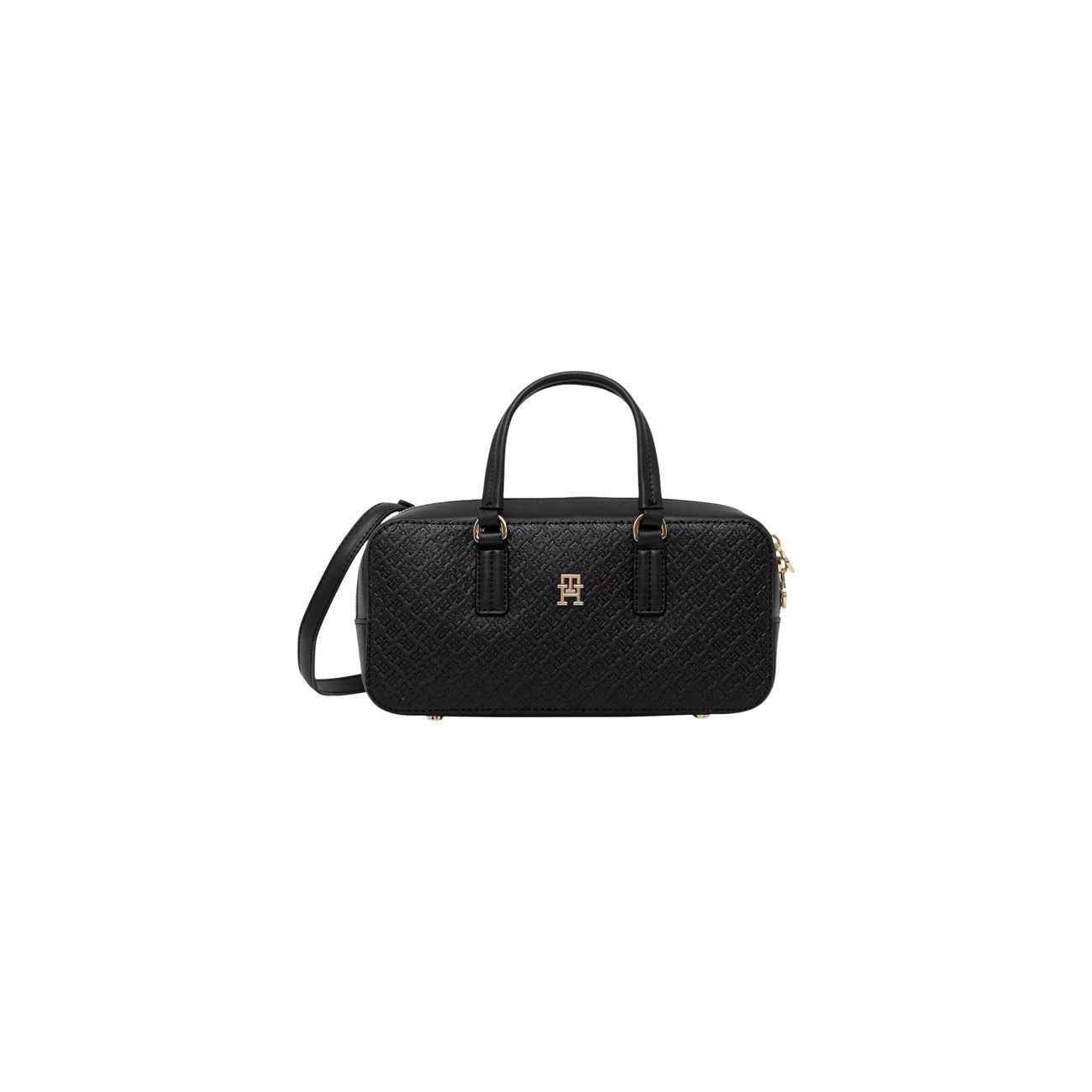 Borsa Tommy Hilfiger Monogram; Finitura in rilievo. Chiusura con zip, scomparto principale con tasca interna, tracolla removibile. Dimensioni 28x13,5 cm. Design iconico nero con dettagli dorati, ideale per ogni occasione. Colore nero