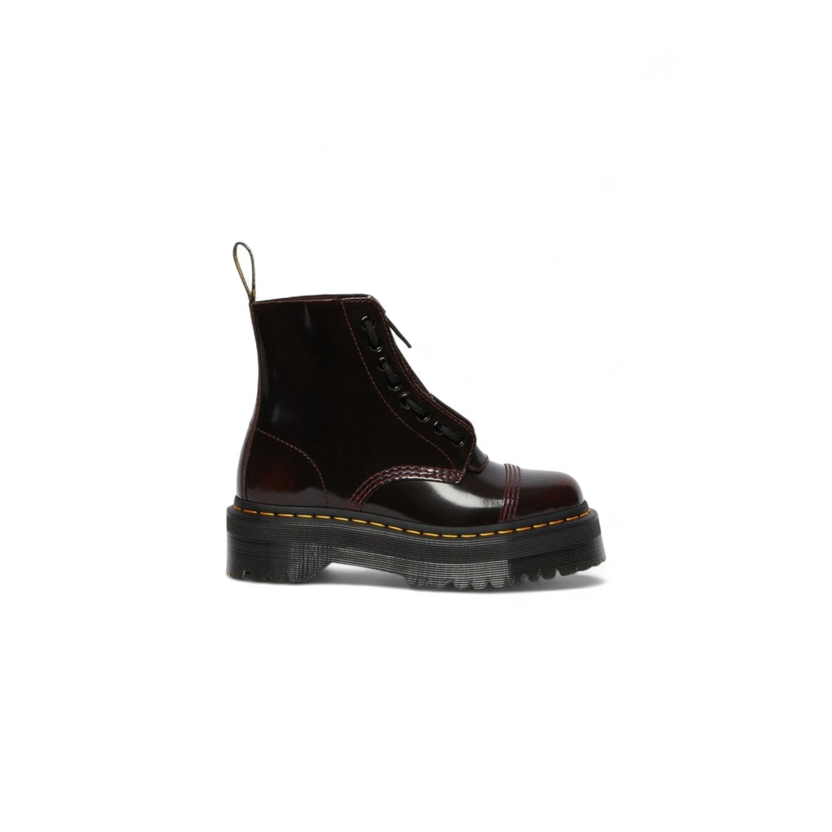 Stivali Dr. Martens SINCLAIR IN PELLE ARCADIA CON PLATFORM donna bordeaux rosso ciliegia con lacci plateau 100% pelle - vista laterale