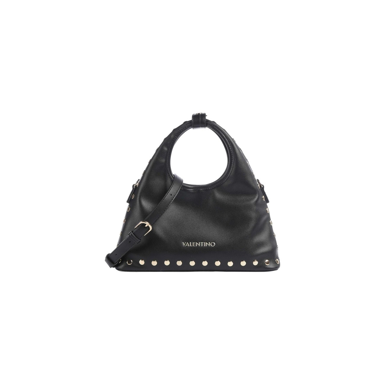 Borsa Valentino Bags Florayne marrone VBSA6608BOR. Borsetta da donna a spalla e tracolla (30x16x9 cm) a trapezio in ecopelle nero con manico ad anello rigido, dettagli in metallo dorato e zip.