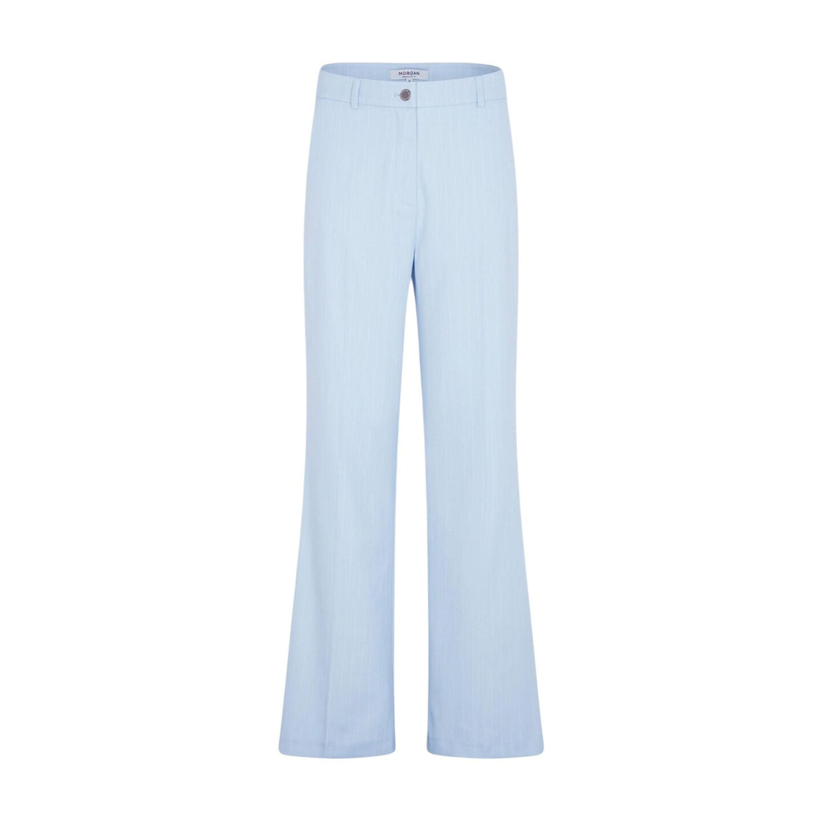 Morgan De Toi 261-PTYA.F; Pantaloni a gamba dritta, tessuto stretch eco-friendly, vestibilità confortevole. Il capo essenziale per il guardaroba formale femminile. Colore azzurro, vista frontale stesa