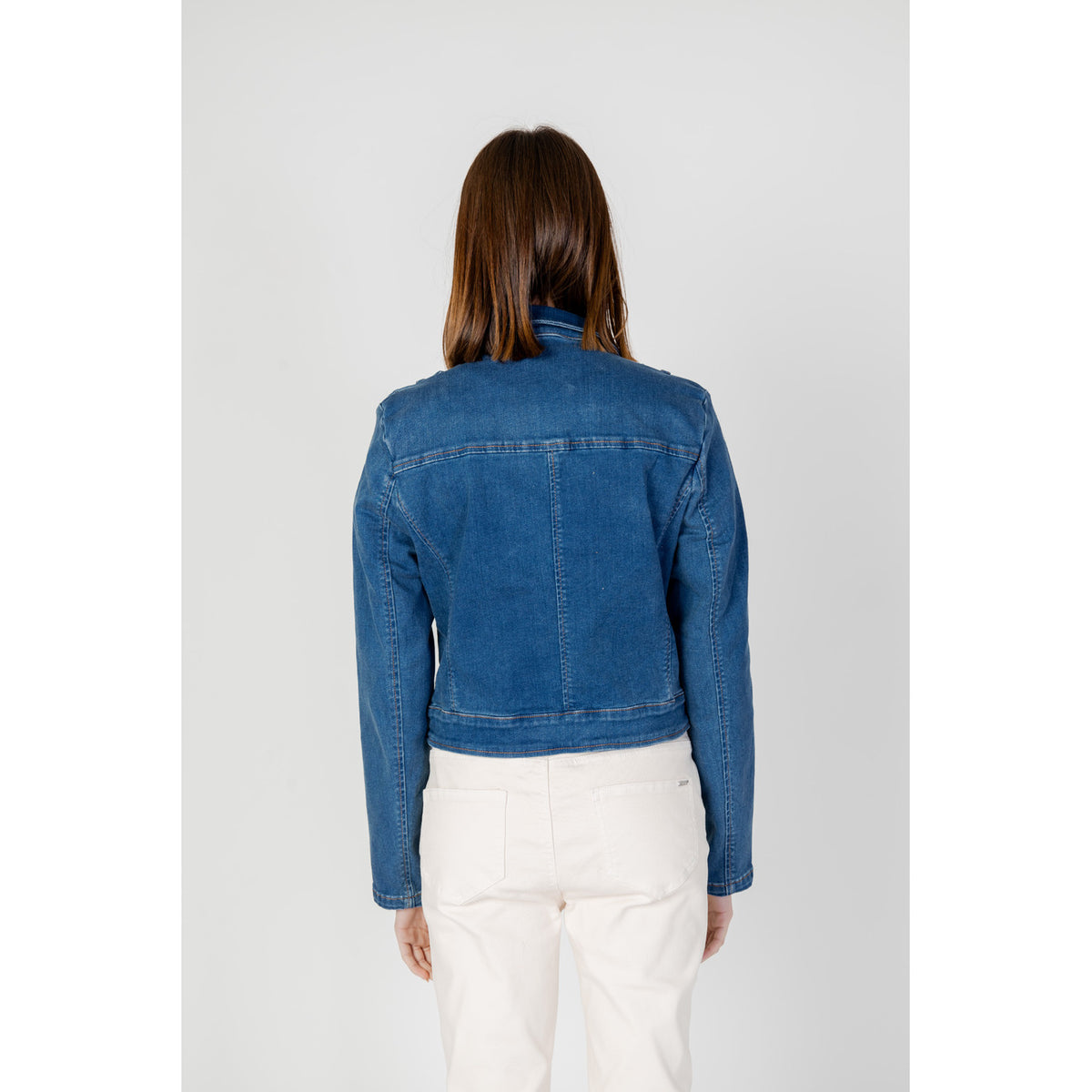 Morgan De Toi Giacca di Jeans Donna Blu Cerniera Laterale Maniche Lunghe Scollo Tondo Colletto Classico Tasche Anteriori Cotone Poliestere Primavera Estate 241-VAMMY