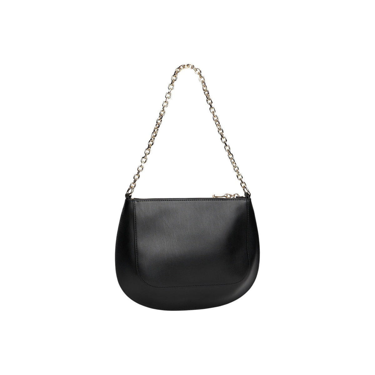 Borsa Tommy Hilfiger Convertible; 100% Poliuretano. Doppia tracolla (catenella e coordinata), chiusura con zip, dettagli metallici dorati. Design versatile e moderno, capienza 2,3 litri. Colore nero vista posteriore