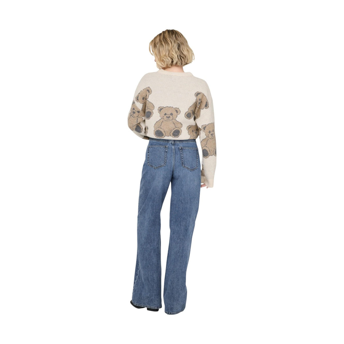 Jeans larghi Only Onlhope; chiusura asimmetrica, gamba ampia, 100% cotone (mix riciclato). Stile casual-urban moderno. Vista posteriore