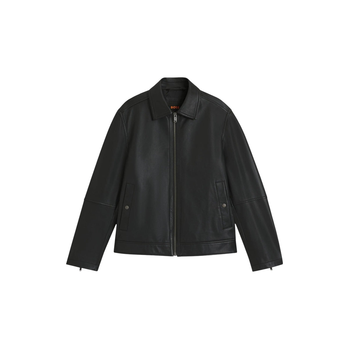 giubbotto in pelle regular fit BOSS Uomo con chiusura con zip, di colore nero.
Vista frontale stesa