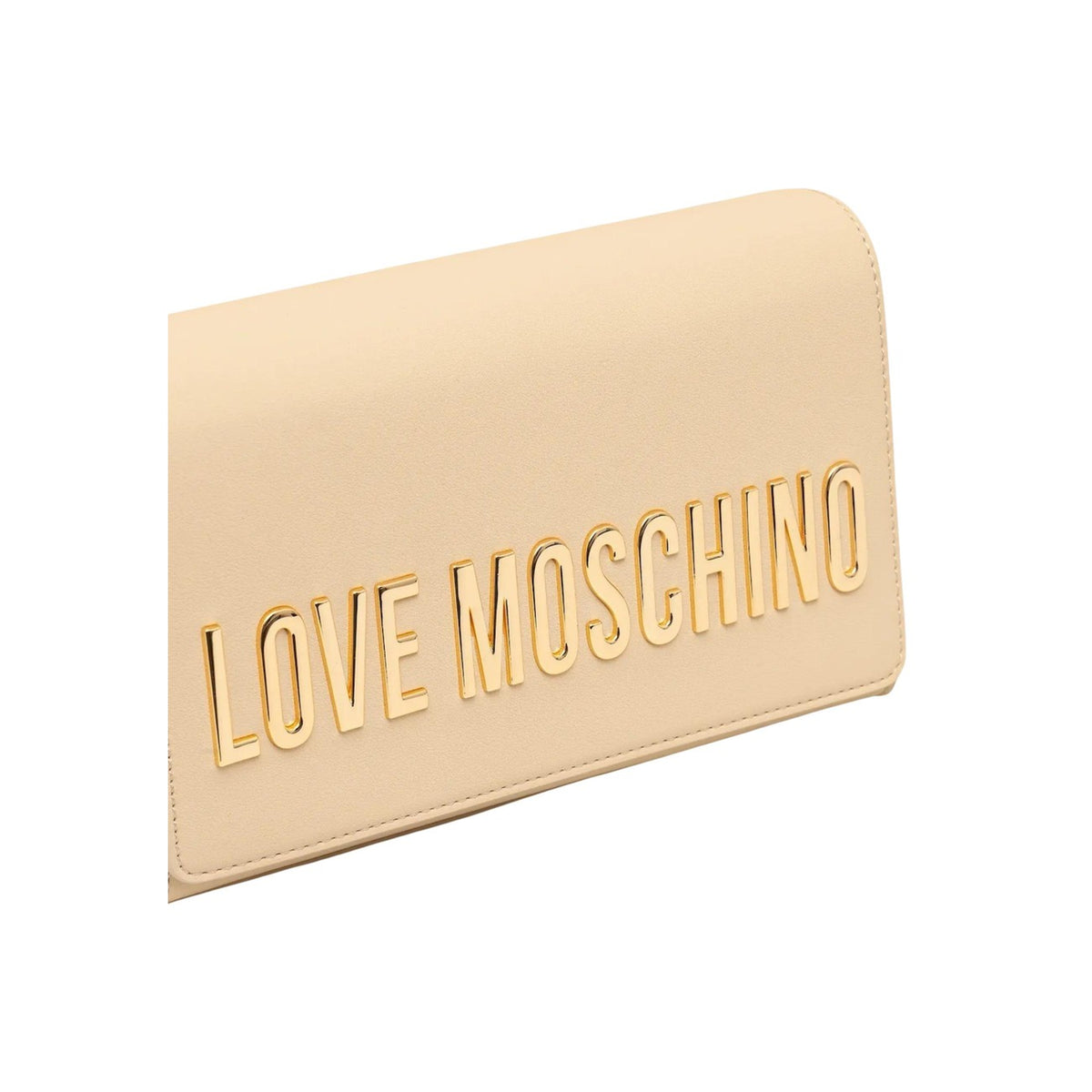 Borsa Love Moschino donna crema a tracolla modello JC4103PP1. Borsetta piccola color panna/avorio con catena oro e logo in rilievo sul davanti, stile elegante, casual chic e da cerimonia o sera.
