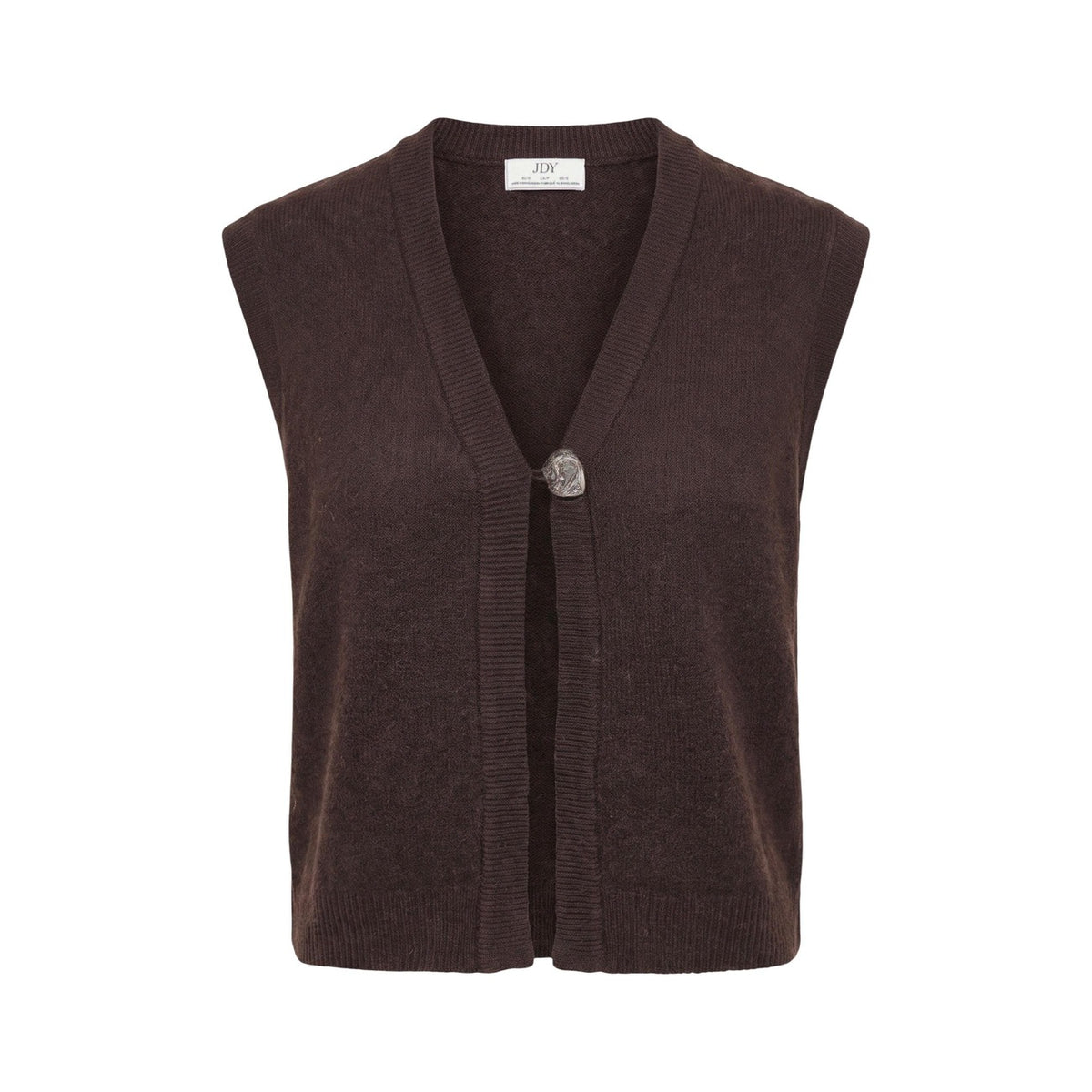 Gilet maglia marrone donna Jacqueline De Yong – Smanicato scollo a V con bottone gioiello 15376600.