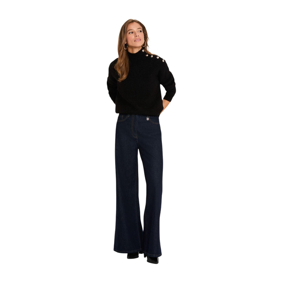 Maglione donna Morgan De Toi nero – Maglia mezza stagione a coste collo alto 262-MSTORE.