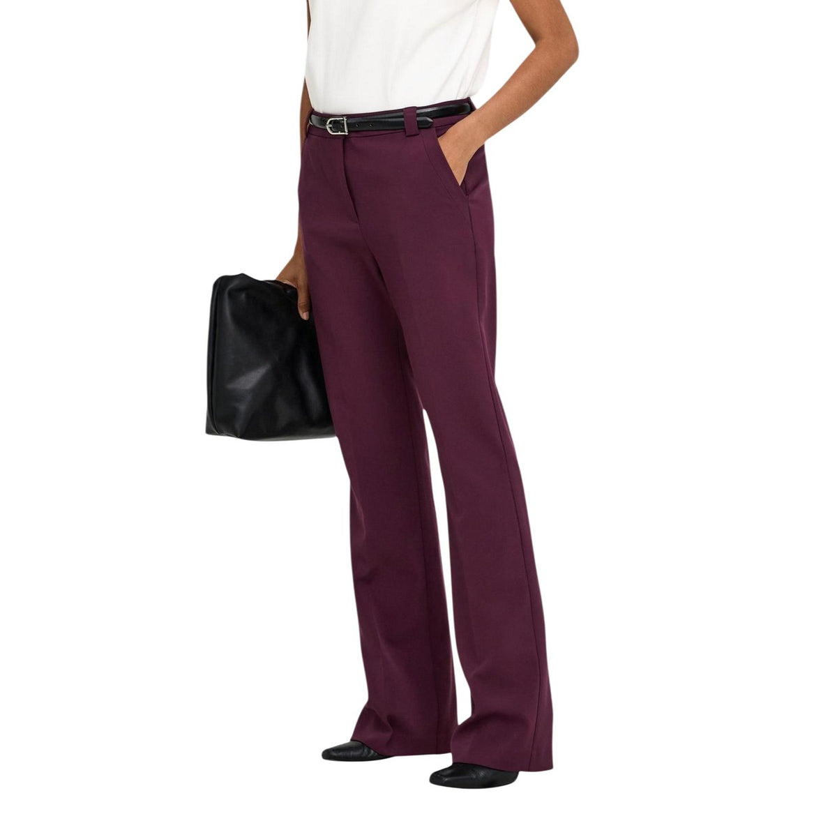 Pantaloni svasati donna Only viola – Pantaloni a zampa vita alta winetasting 15376978.