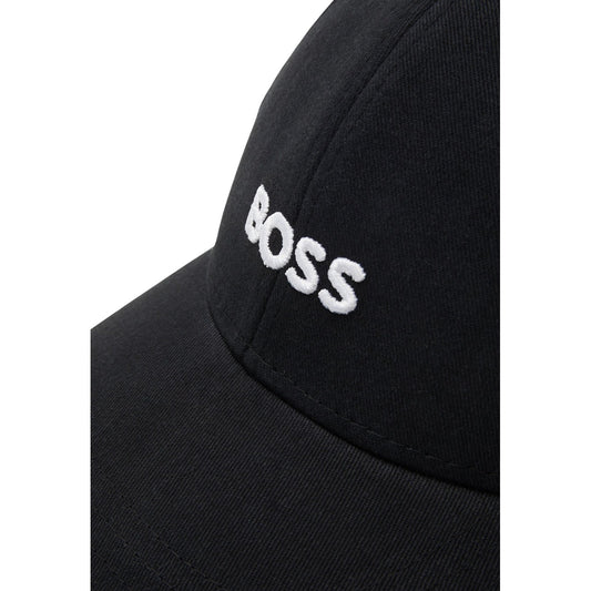 Cappello Boss uomo nero in cotone - dettaglio frontale primo piano logo