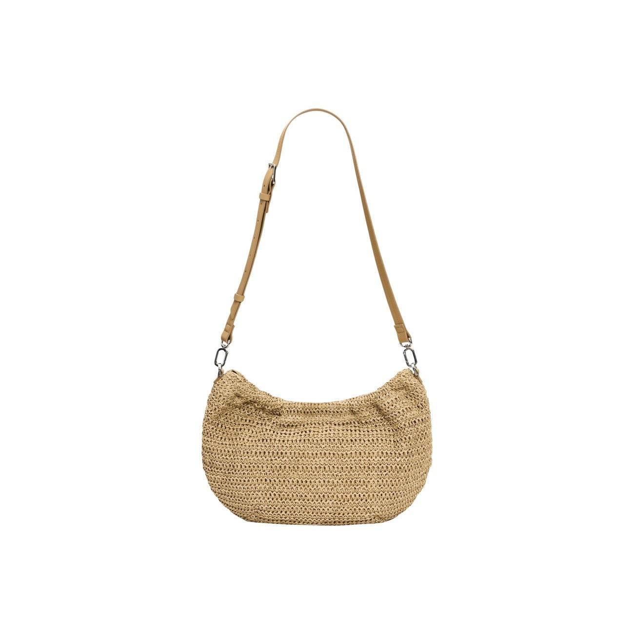 Borsa Desigual in rafia; forma ovale, 3 tracolle intercambiabili, charm portacarte removibile. Design estivo SS26. Vista posteriore