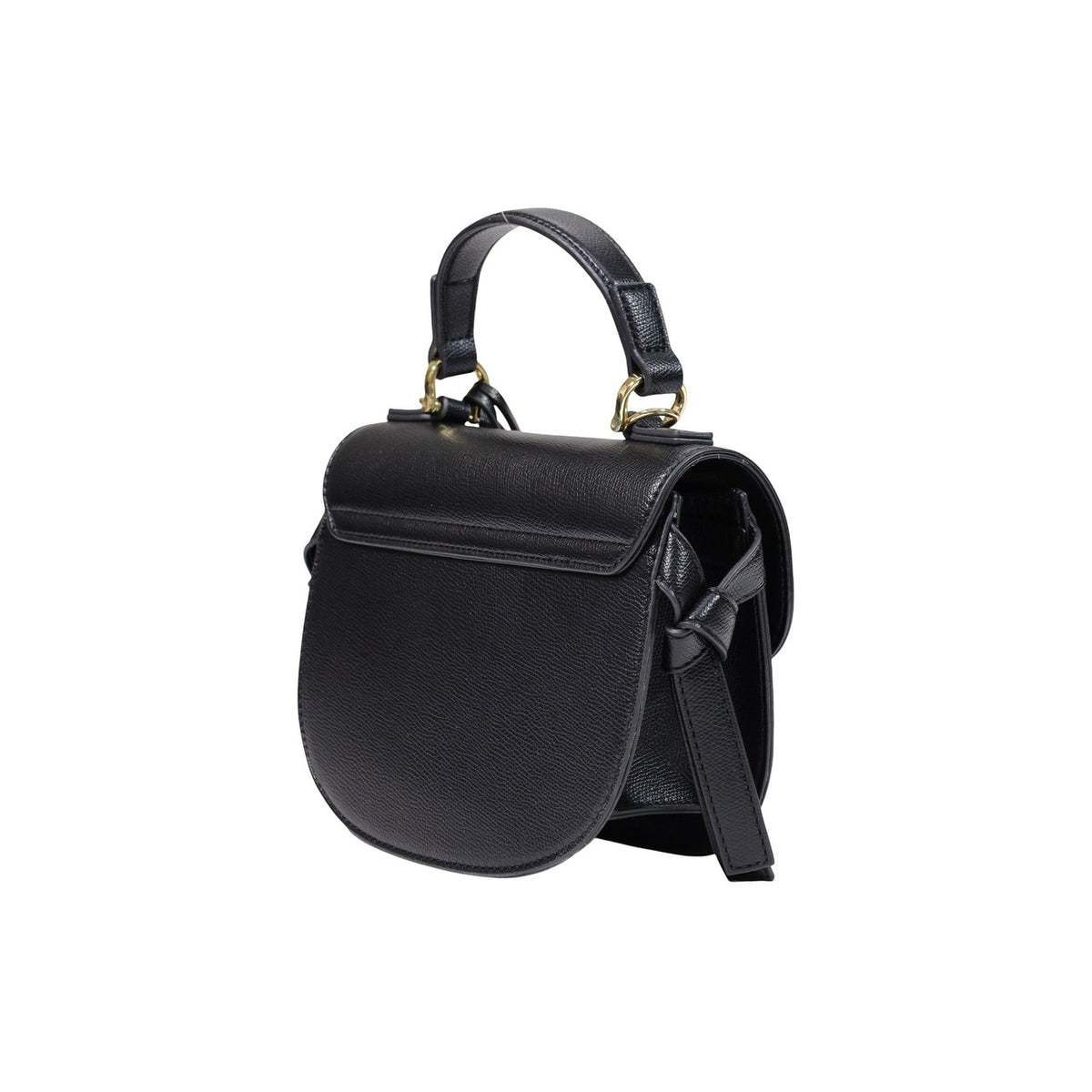 Borsa Love Moschino donna nera a mano e tracolla modello JC4057PP. Borsetta piccola rigida effetto pelle martellata nera con fiocchi laterali, patta e charm dorato con iniziali stile elegante, romantico e da sera.