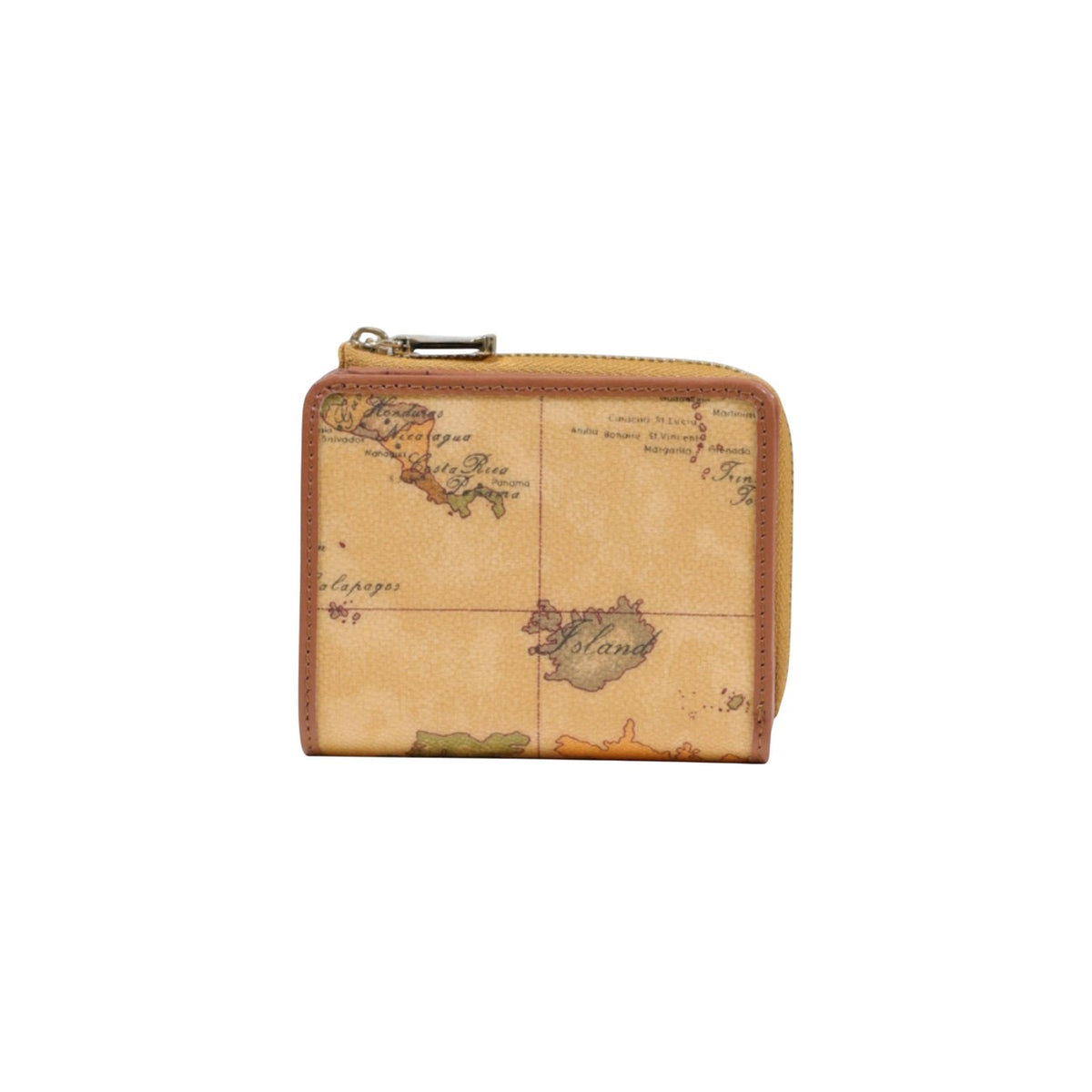 Portafoglio piccolo Alviero Martini Prima Classe donna Geo Classic C W081 6000. Mini portafoglio zip intorno beige in pelle con mappa geografica, scomparti per carte, banconote e monete, accessorio da borsa compatto ed elegante 4 stagioni.