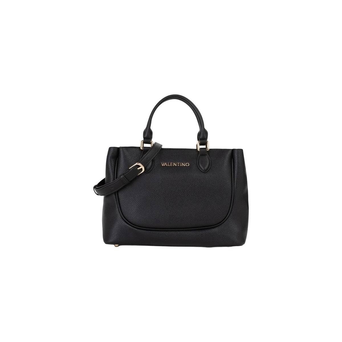 Borsa nera Valentino Bags Daphne RE, ampia shopping bag con superficie goffrata, dettagli gold e tracolla regolabile; scomparto principale sicuro con zip, ideale per ufficio e tempo libero. Vista frontale