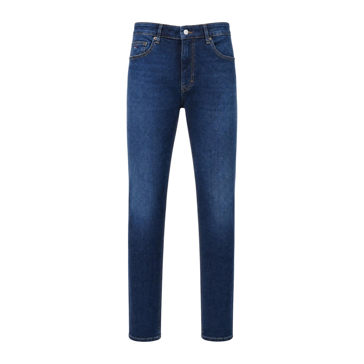 Jeans uomo Tommy Hilfiger Scanton Slim blu DM0DM23479. Jeans aderenti in cotone 99% e elastan con vita media, cuciture a contrasto, taschino con logo e salpa posteriore.