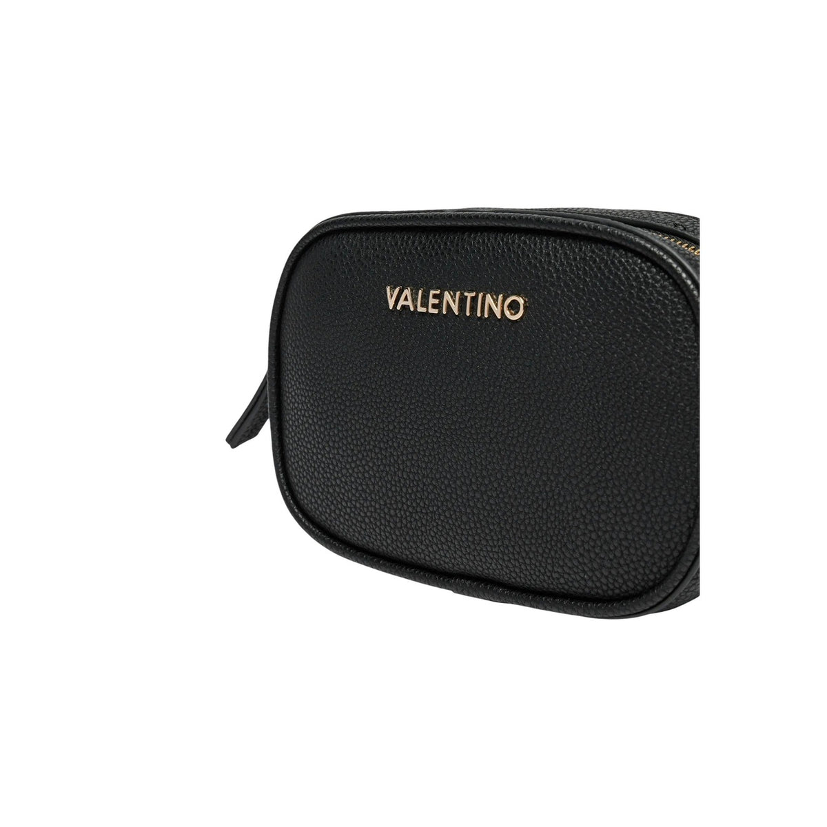 Borsa Camera Bag Piccola Nera Donna Valentino Bags Miramar; Misure 7x14x7 cm. Tessuto 100% poliuretano martellato con tracolla regolabile e chiusura a cerniera lampo. Logo metallico frontale, stile casual-chic 4 stagioni. Vista frontale dettaglio logo