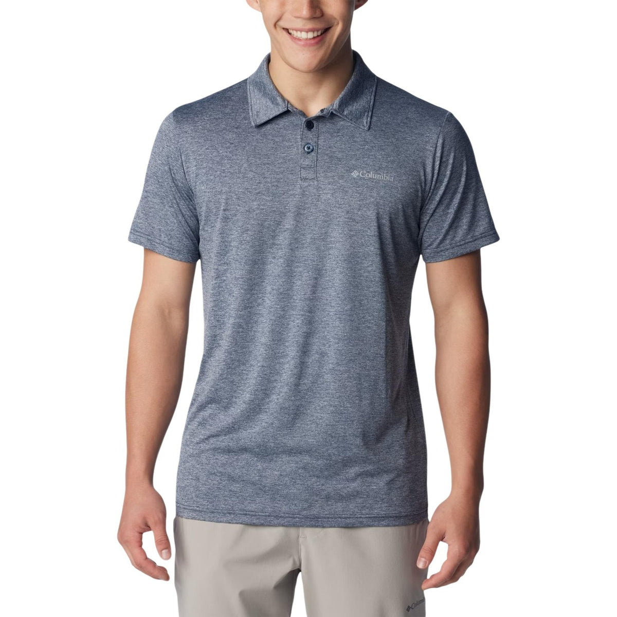 Polo Tecnica Omni-Wick™; maglia jacquard, anti-odore, traspirante. Comfort tecnico per le tue avventure outdoor e la vita in città. Colore blu/grigio