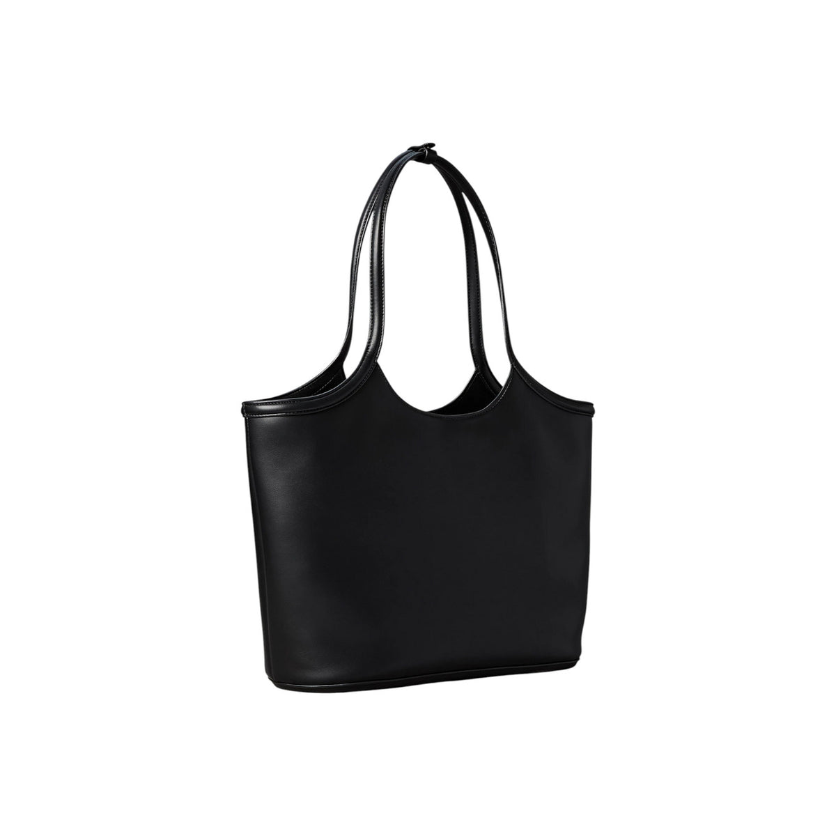 Borsa Tote Grande Calvin Klein Bold; Nero. 100% Poliuretano, doppi manici a spalla, chiusura con zip dorata, logo CK a rilievo. Dimensioni oversize (46x33 cm), stile casual-elegante 4 stagioni. Vista posteriore