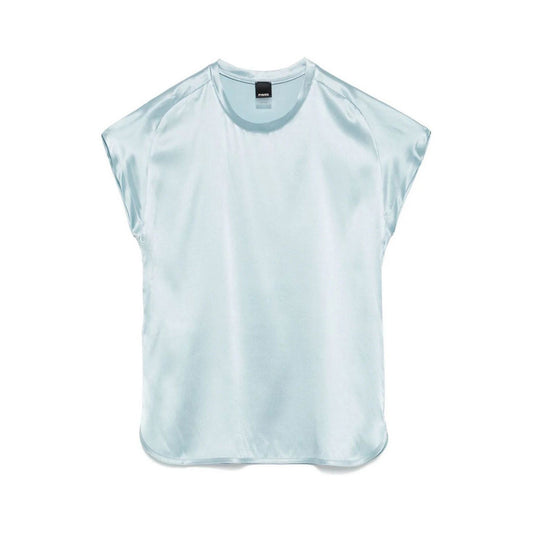 Pinko Blusa Donna Azzurra Maniche Corte - Blusa Seta Elastan Scollo Tondo