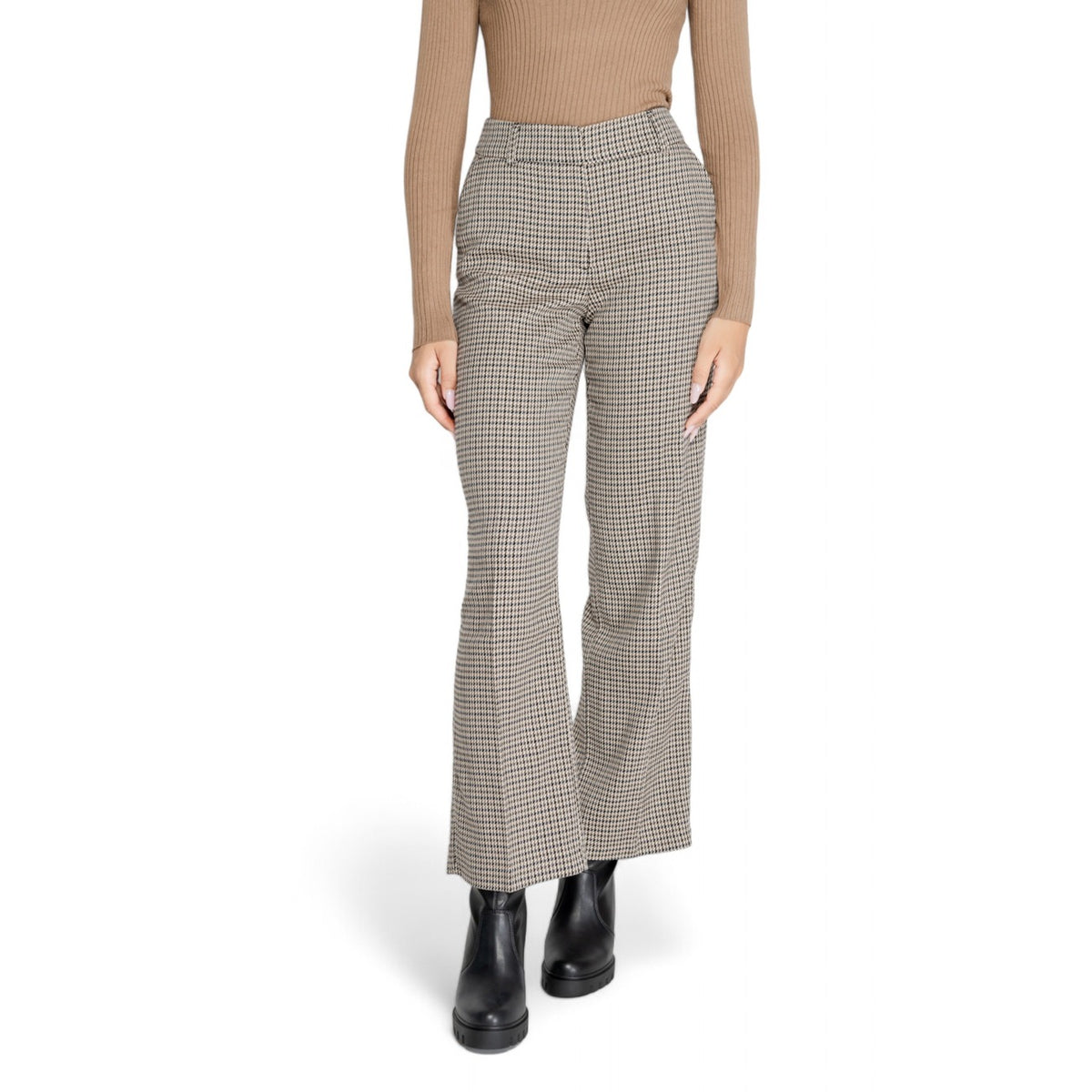 Only Pantaloni Donna Beige a Quadri con Cerniera 64% Poliestere 34% Viscosa 2% Lycra Autunno/Inverno 15328058