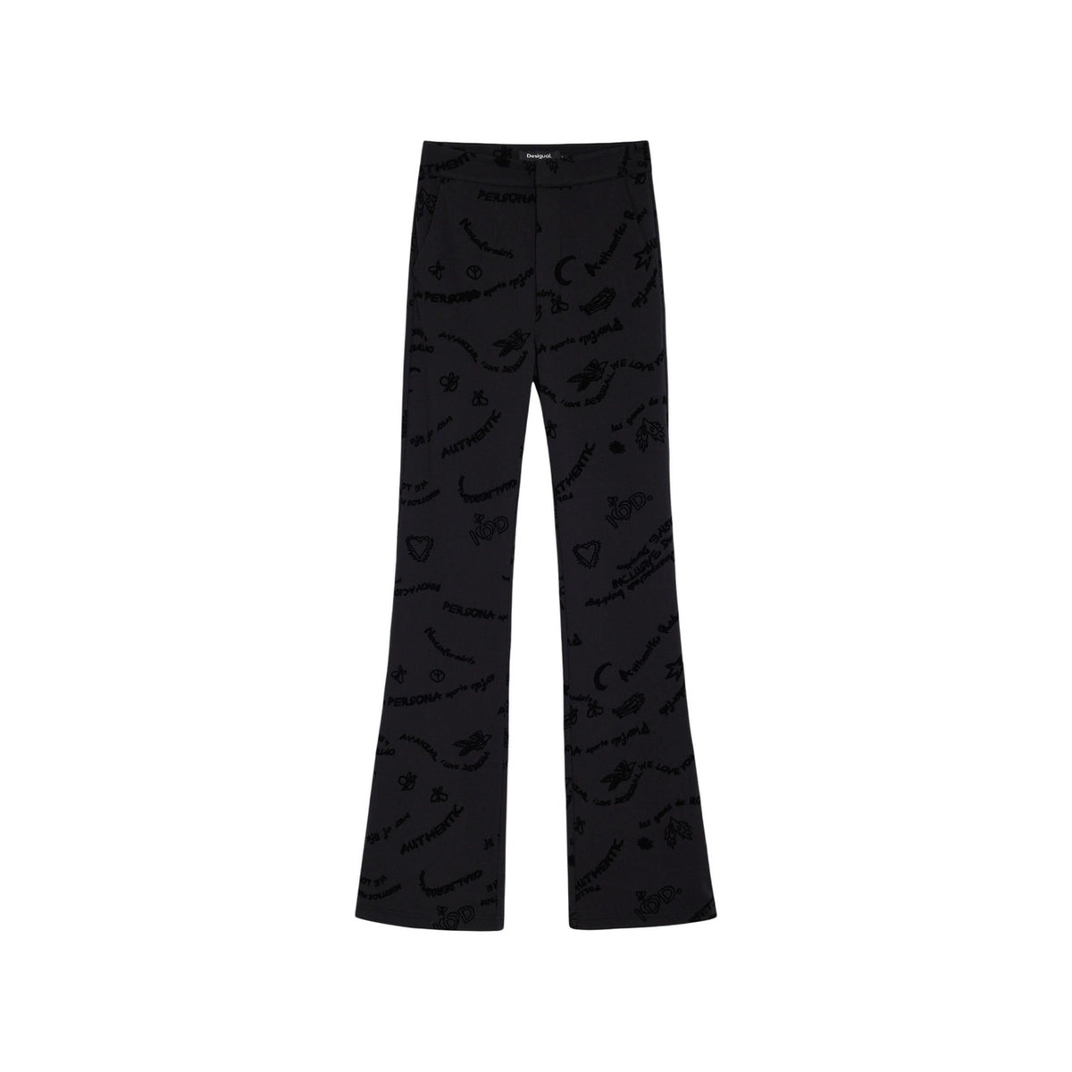 Pantalone Desigual donna nero Michelle PANT_MICHELLE. Pantaloni eleganti a taglio dritto in viscosa ecosostenibile Lenzing EcoVero con fantasia grafica all-over scura, vita con passanti e tasche, collezione autunno inverno.