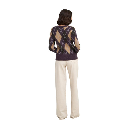 Pullover donna Jacqueline De Yong viola marrone – Maglia paricollo geometrica 15385711.