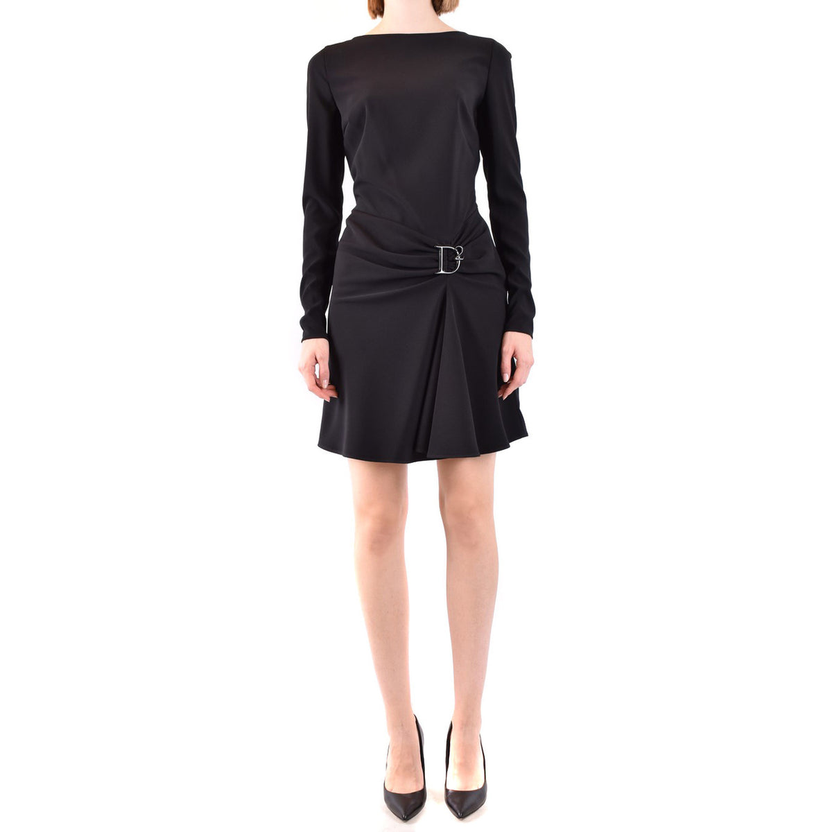 Dsquared2 Abito Corto Donna Nero con Maniche Lunghe Scollo a Barca in Poliestere 96% Elastan 4% V_28994