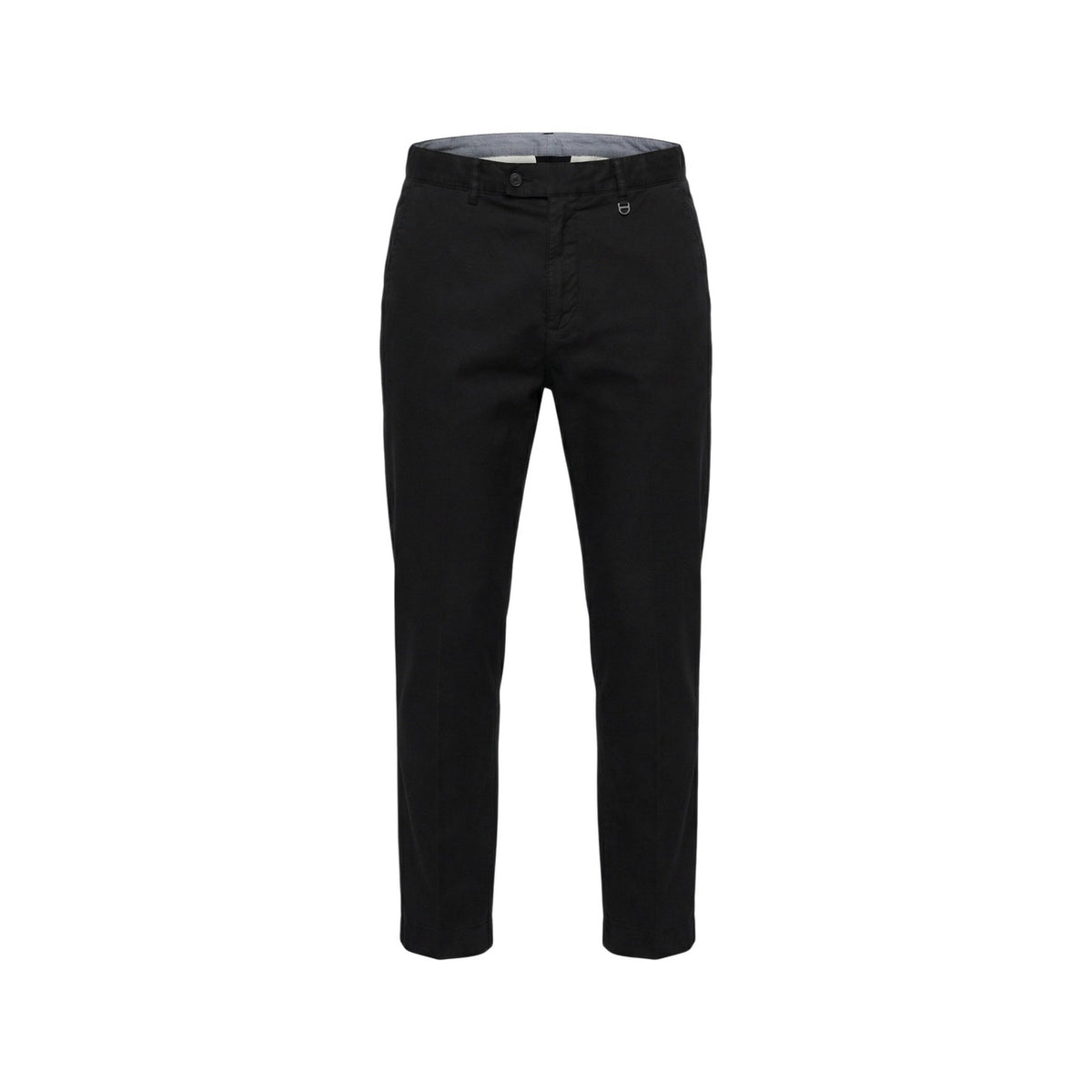 Antony Morato Jonah Regular Fit; nero, misto lino e viscosa, stretch. Il pantalone chino essenziale per un look smart-casual estivo. Vista frontale stesa