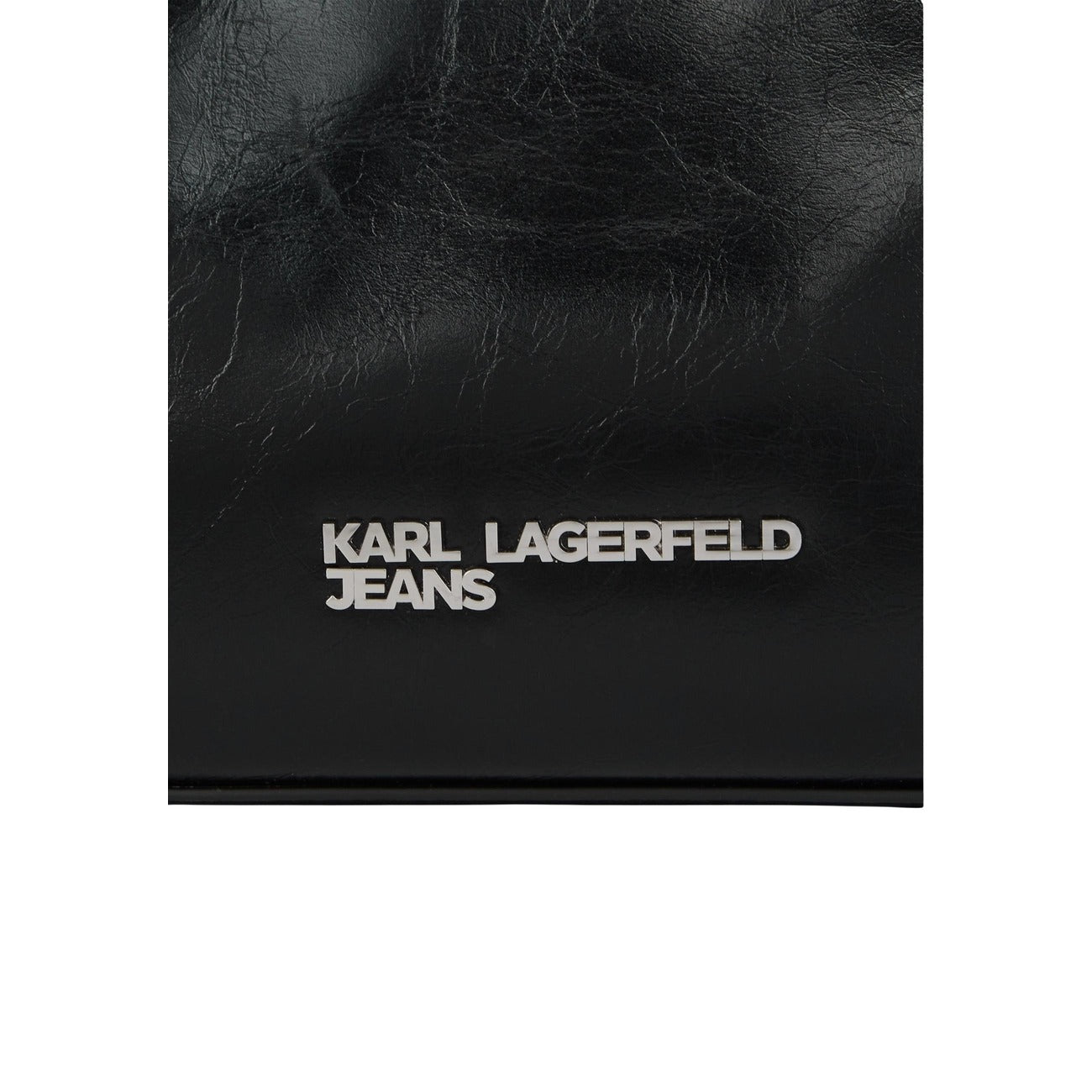 Borsa donna Karl Lagerfeld Jeans nera a tracolla con catena dorata - vista frontale dettaglio logo