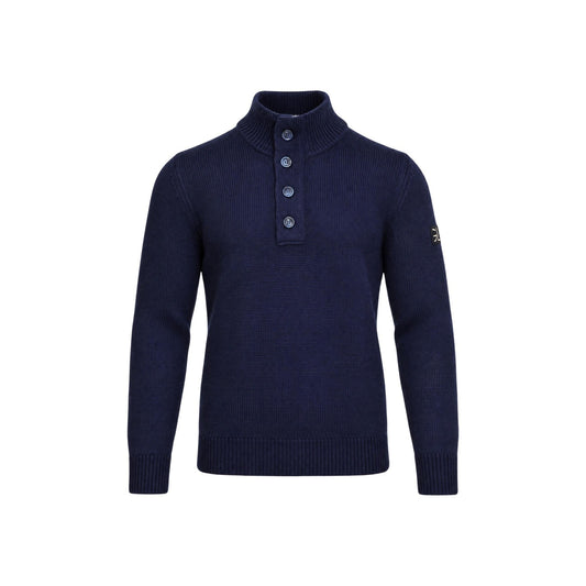 Maglione uomo Gianni Lupo blu – Maglia collo alto con bottoni in misto lana GL35078-F26.