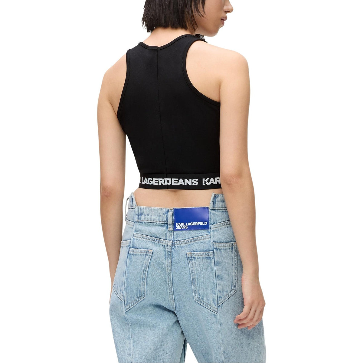 Dettaglio top nero Karl Lagerfeld Jeans MILANO donna con vestibilità slim fit e design minimal