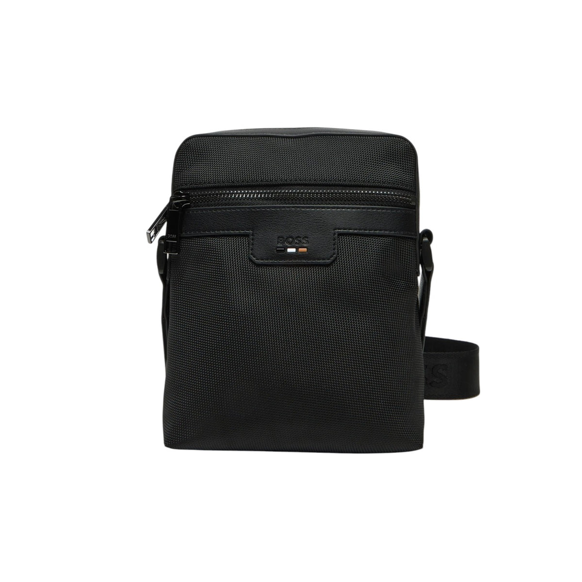 Borsello Boss uomo nero con cerniera 100% poliestere - vista frontale