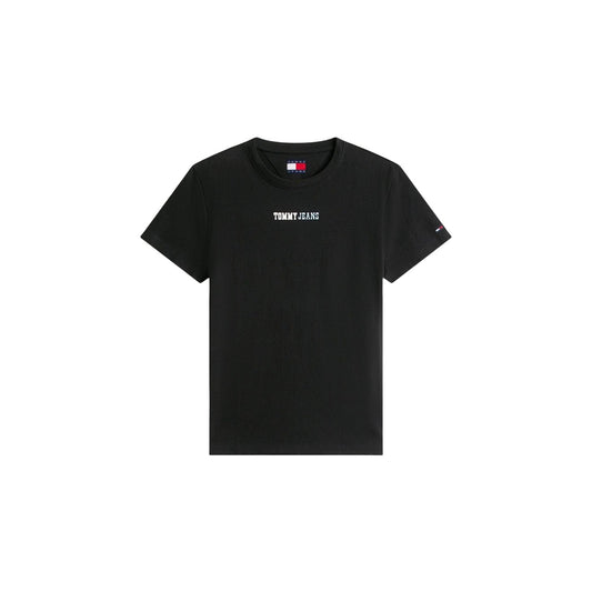 Tommy Jeans T-shirt DW0DW22277; 100% cotone riciclato, scollo rotondo, logo ricamato. Il basic sostenibile e iconico per ogni stagione. Colore nero. Vista frontale stesa